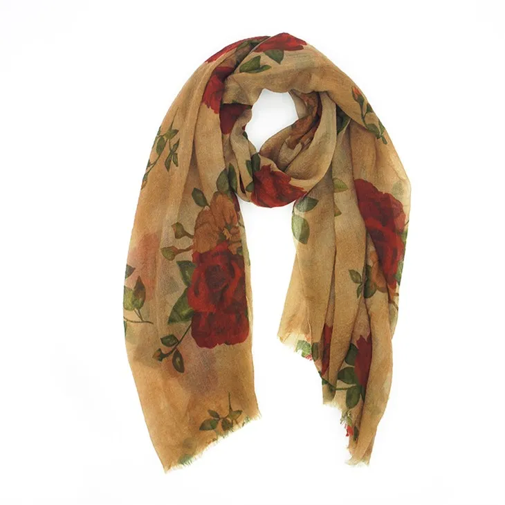 Mustard Floral Wool Scraf