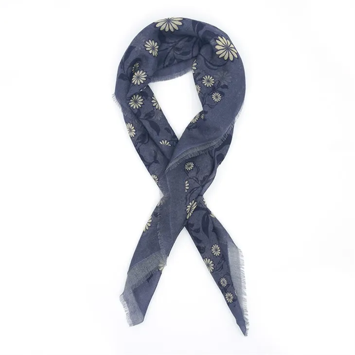 Navy Floral Wool Scarf
