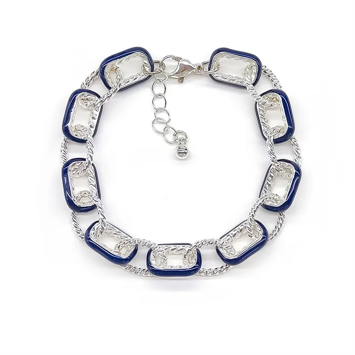 Blue Silver Textured Hoop Bracelet