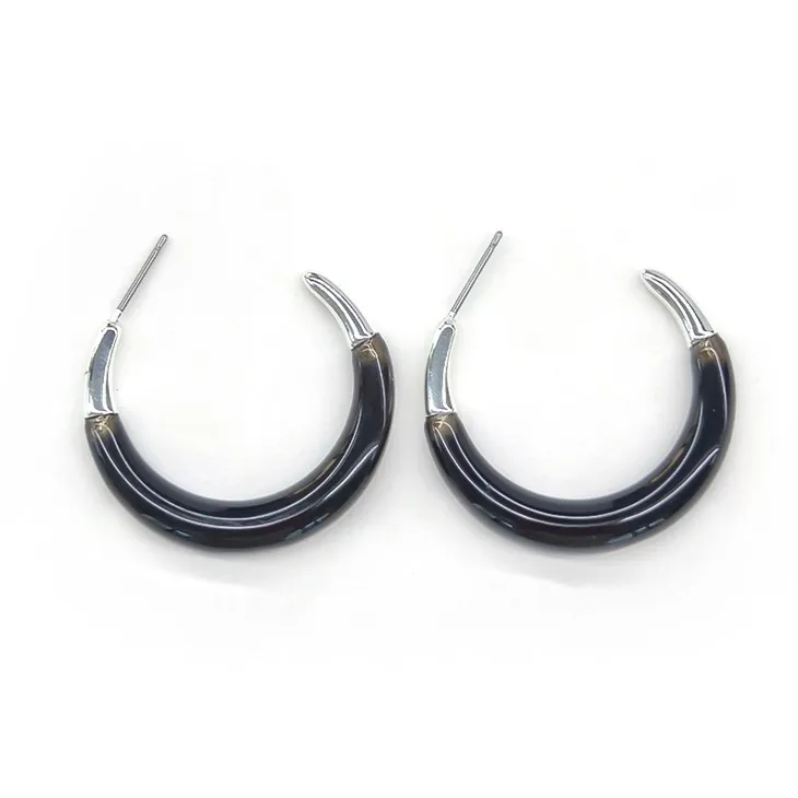 Navy Marble Resin Hoop Earring